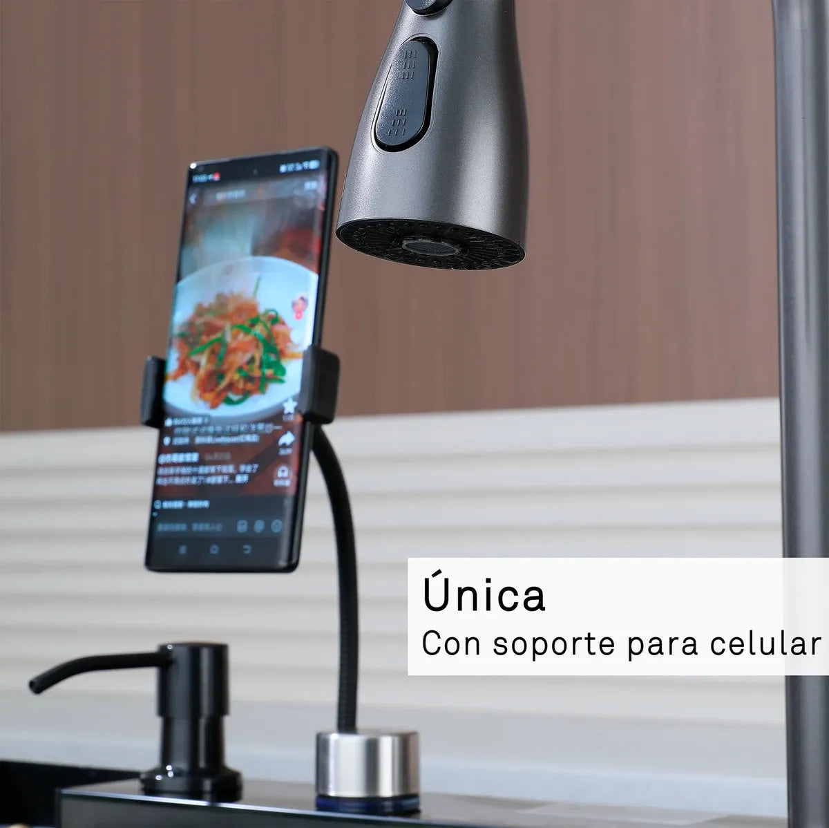 Lavaplatos Inteligente De Acero Inoxidable Con Cascada Y Grifería Monomando Para Cocina Gris Oscuro