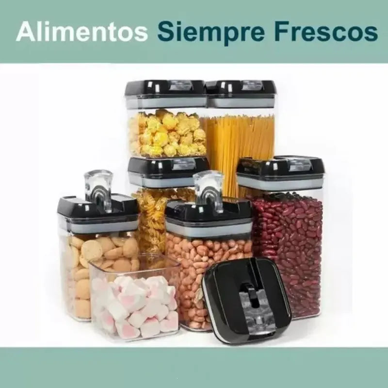 Set De 7 Contenedores Hermeticos De Plastico Cocina Despensa Negro