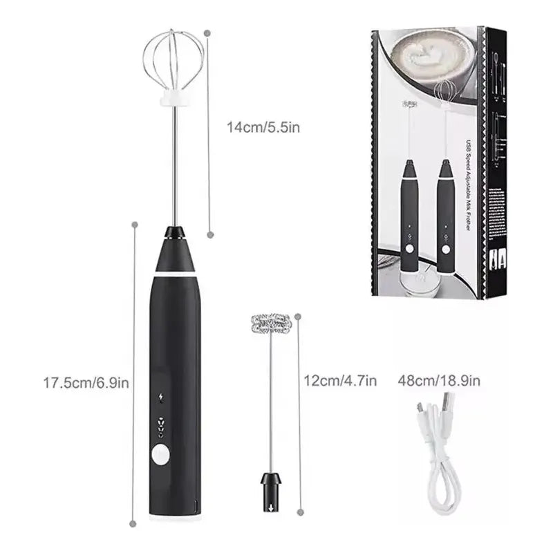 Pack X2 Mini Batidor Revolvedor De Café Y Espuma Leche Negro