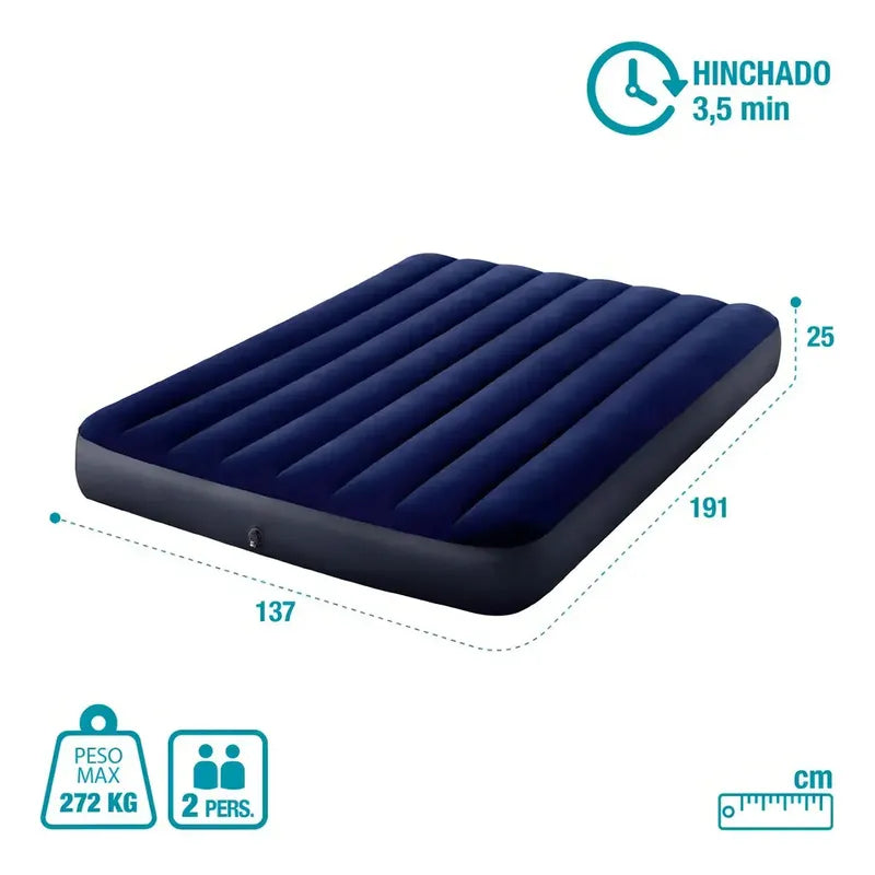 Colchón Inflable De 2 Plazas Figostore Con Superficie Aterciopelada Y Bomba Eléctrica Azul