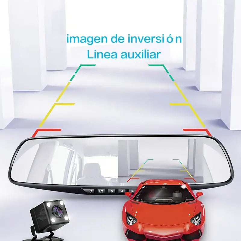 Espejo Retrovisor + Camara Frontal Y Camara Retroceso Hd Negro