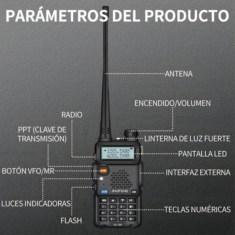 Walkie Talkie Baofeng Uv-5r Largo Alcance 10km 128 Canales Negro