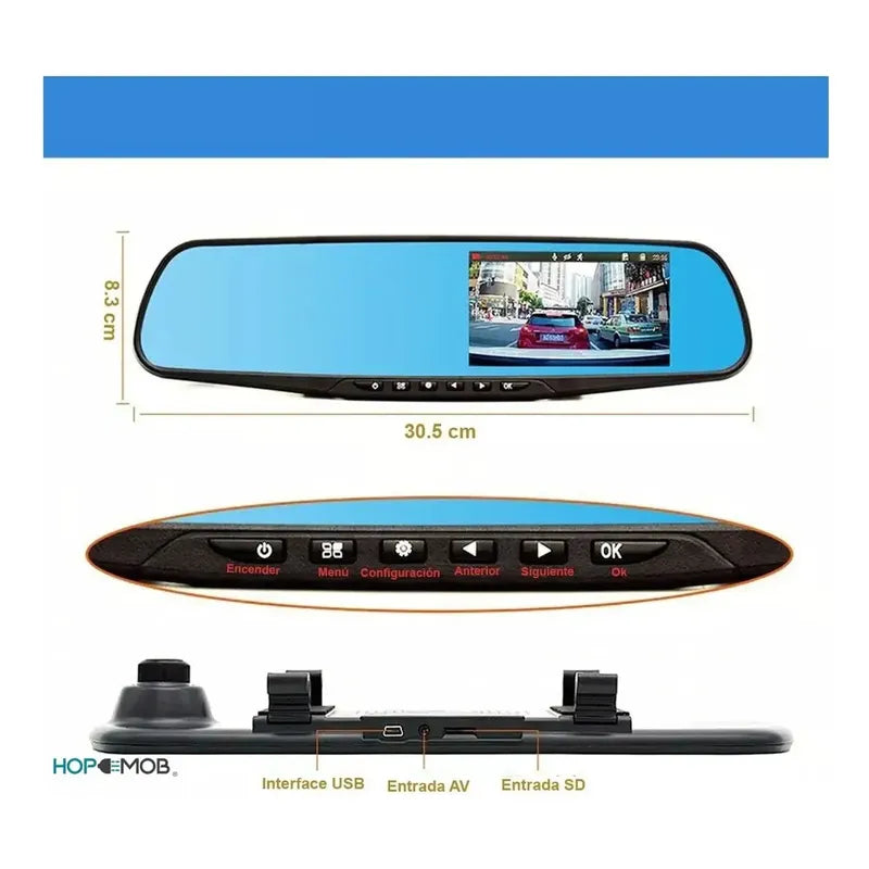 Espejo Retrovisor + Camara Frontal Y Camara Retroceso Hd Negro