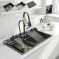 Lavaplatos Inteligente De Acero Inoxidable Con Cascada Y Grifería Monomando Para Cocina Gris Oscuro