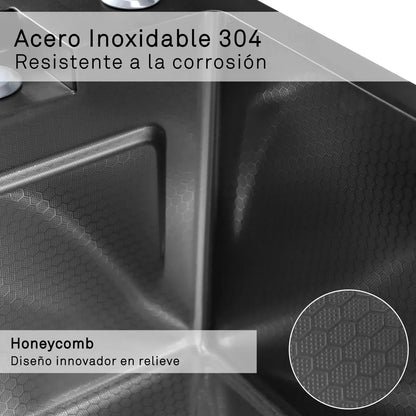 Lavaplatos Inteligente De Acero Inoxidable Con Cascada Y Grifería Monomando Para Cocina Gris Oscuro