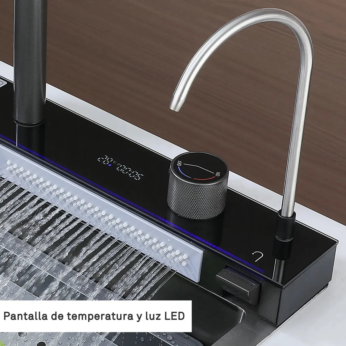 Lavaplatos Inteligente De Acero Inoxidable Con Cascada Y Grifería Monomando Para Cocina Gris Oscuro