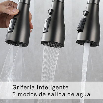Lavaplatos Inteligente De Acero Inoxidable Con Cascada Y Grifería Monomando Para Cocina Gris Oscuro