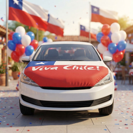 Cubre Capot Auto Bandera de Chile 110x170 cm Elasticado Ajuste Universal Fiestas Patrias Dieciocho