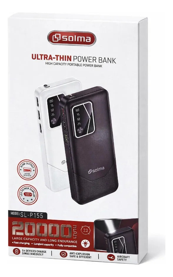 Bateria Externa 20000mah Power Bank Tres Salidas Usb Led Variado