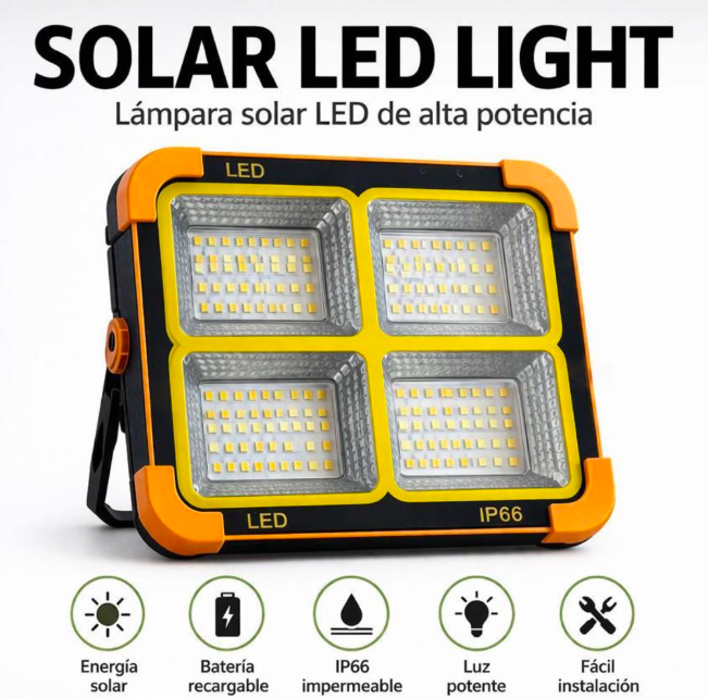 Foco Solar LED Portatil Recargable Luz de Emergencia Corte de Luz Camping Taller Exterior IP66