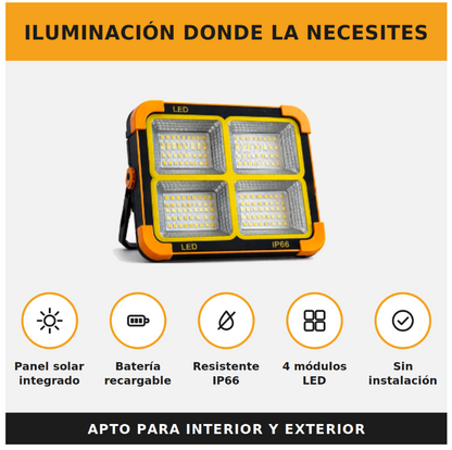 Foco Solar LED Portatil Recargable Luz de Emergencia Corte de Luz Camping Taller Exterior IP66