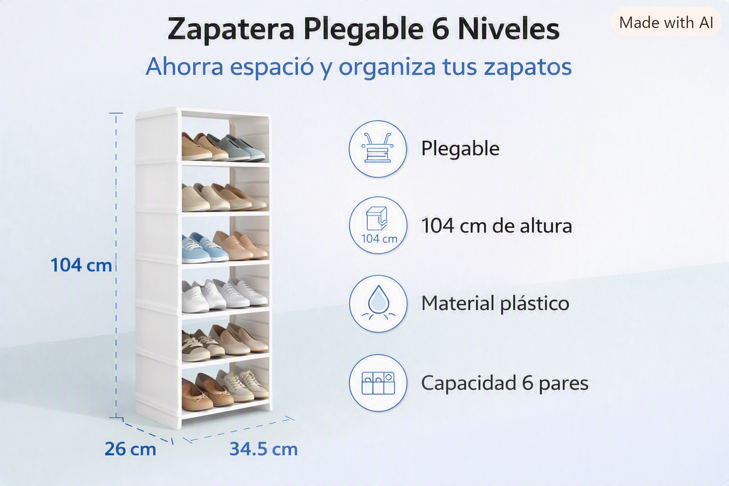 Zapatera Plegable De 6 Niveles Organizador De Almacenamiento Blanco