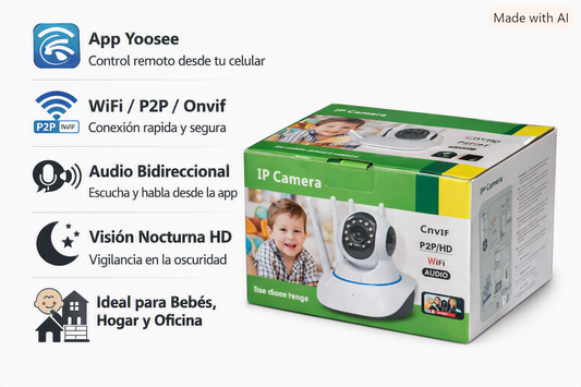 Cámara Seguridad WiFi Interior 360° 3MP Visión Nocturna FIGGOS