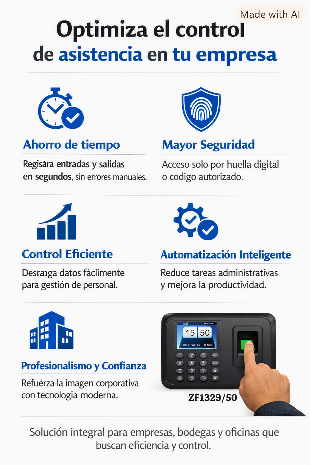 Reloj Biometrico Control de Asistencia – Huella Digital + Teclado + USB