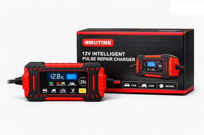 Cargador Inteligente 12V  – Auto y Moto, Pantalla Digital, Múltiple Protección
