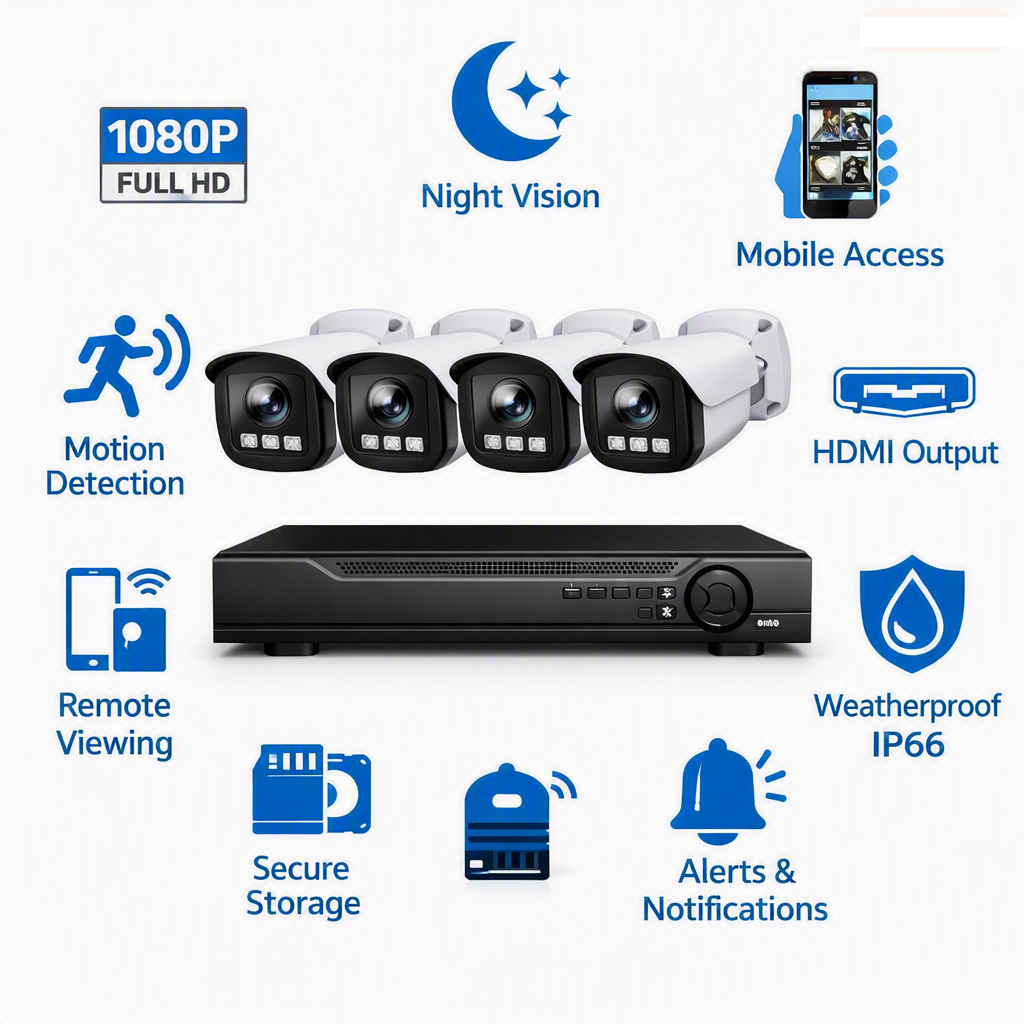 Kit 4 Camaras Seguridad 5MP Full Color DVR 4 Canales H.265 Vision Nocturna Exterior Celular