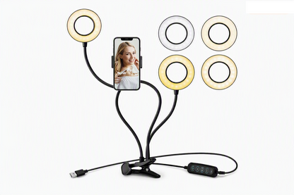 Aro de Luz LED 9 cm con Soporte de Celular Pinza Escritorio