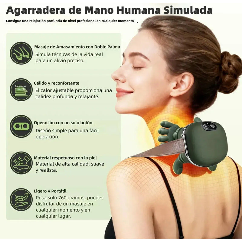 Masajeador Cervical Electrico Termico Cuello Espalda Hombro Verde Oscuro