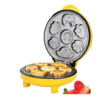 Mini Wafflera Para Niños Maquina Mini Torta Cocina Amarillo