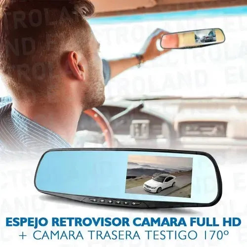 Espejo Retrovisor + Camara Frontal Y Camara Retroceso Hd Negro