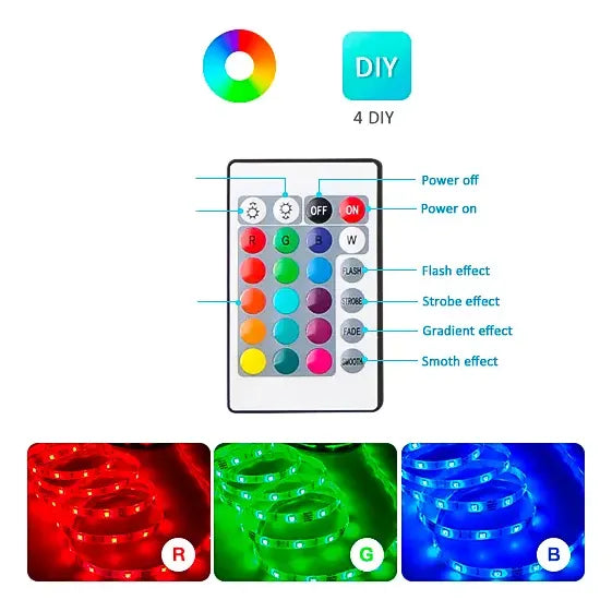 Tira De Luces Spin Led 5mts/300rgb 3528 Todo Los Colores 5m Ip65 Todos Los Colores