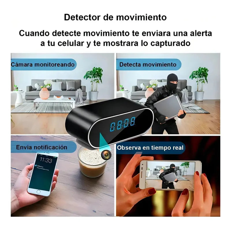 Reloj Despertador Cámara Oculta 1080 Wifi Detecta Movimiento