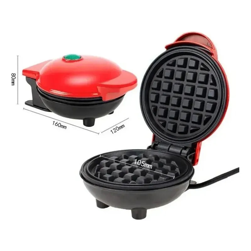 Waflera Mini Eléctrica Redonda Antiadherente Para Wafles Rojo
