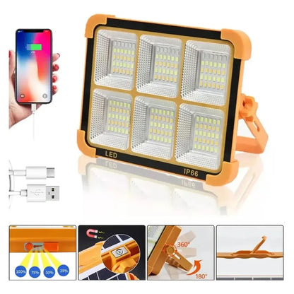 Reflector Led Solar Portátil De 1000 W Para Exteriores Con Power Bank Naranja Blanco Frío/blanco Cálido