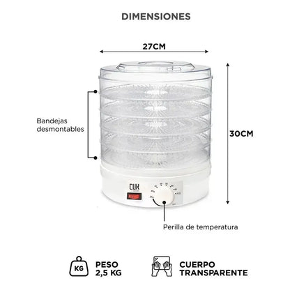 Deshidratador De Alimentos Con 5 Bandejas Y Termostato, Para Frutas Y Verduras Blanco