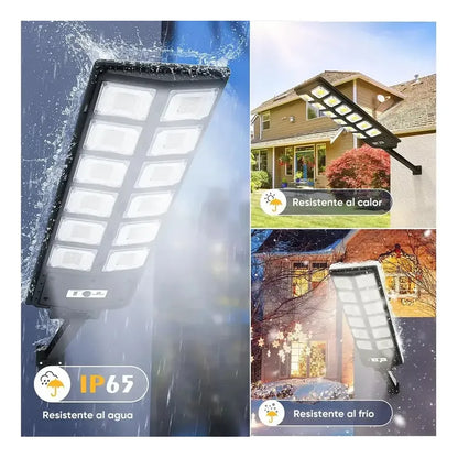 Foco Led Solar Proyector Pack X3 Sensor De Movimiento 400w Negro Blanco Frío