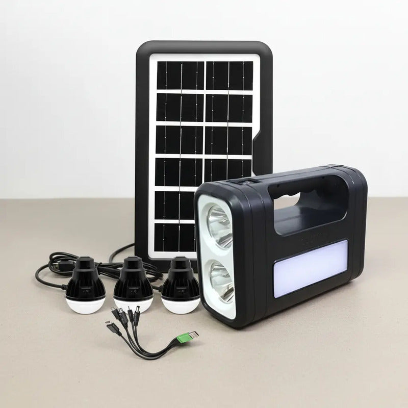 Kit Solar De Camping Luz Emergencia Usb 3ampolletas Blanco Frío