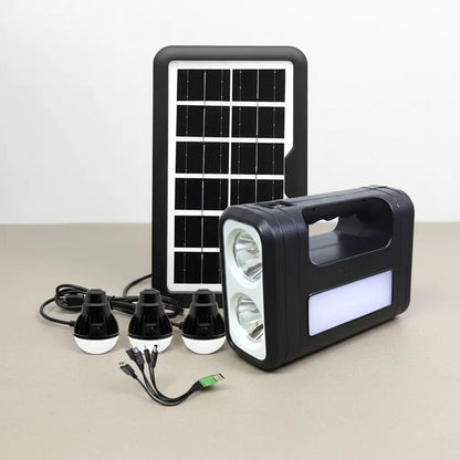 Kit Solar De Camping Luz Emergencia Usb 3ampolletas Blanco Frío
