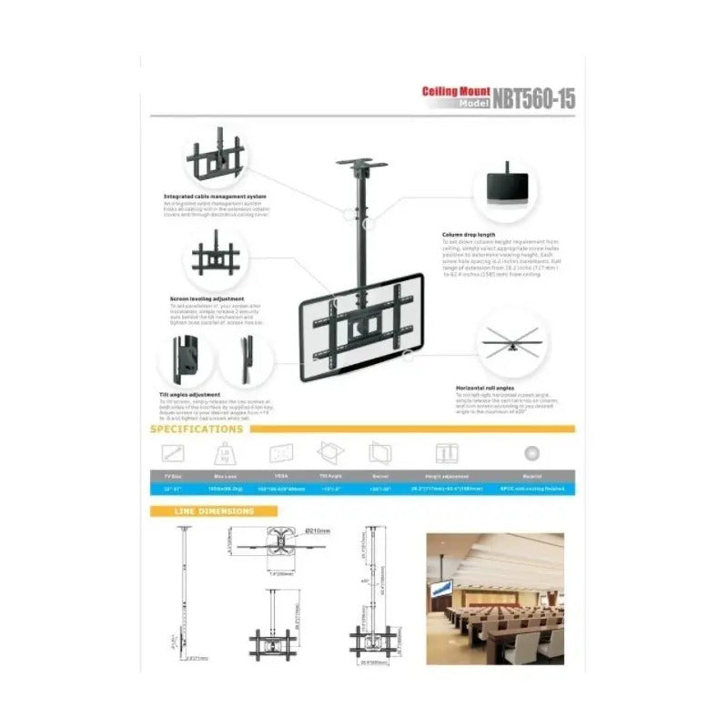 Soporte Tv De Techo Ajustable E Inclinable 32-70  68kg Negro