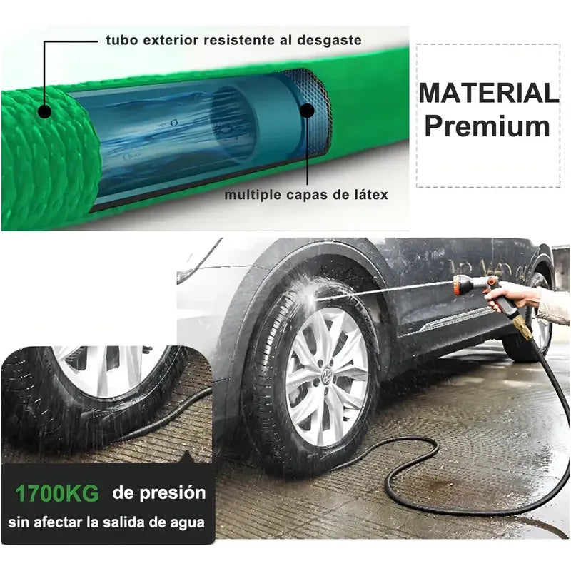 Manguera Retráctil Expandible Magic Hose 45m Verde Jardín Conecta Pitón Verde