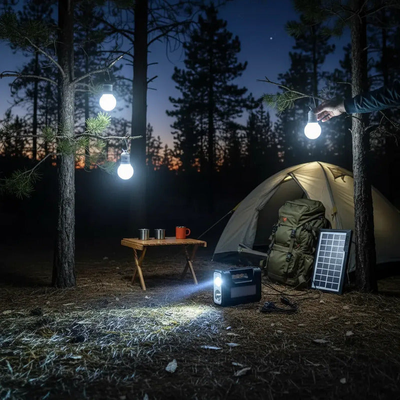 Kit Solar De Camping Luz Emergencia Usb 3ampolletas Blanco Frío
