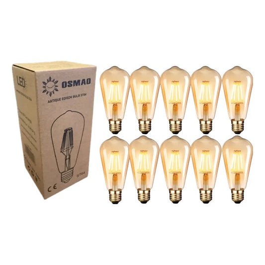 Pack 10 Ampolletas Filamento Led Vintage E27, 4w De Luz Cálida Blanco Cálido
