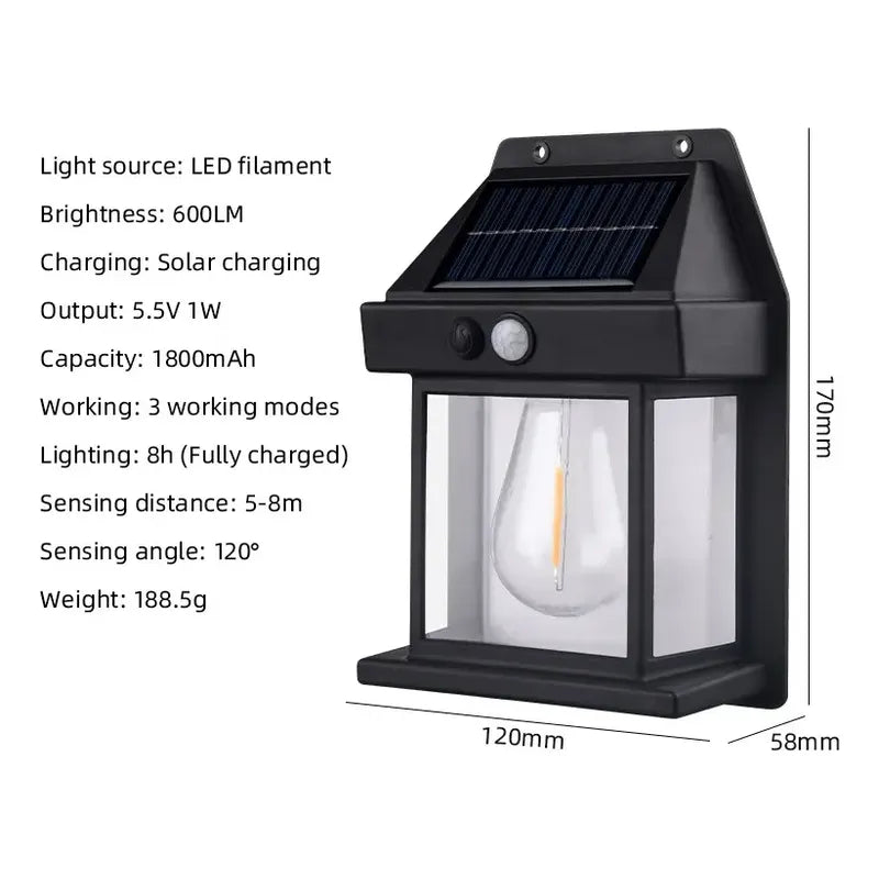 Lámpara De Pared Solar Para Exteriores, Led, Colonial, Vinta Estructura Negro