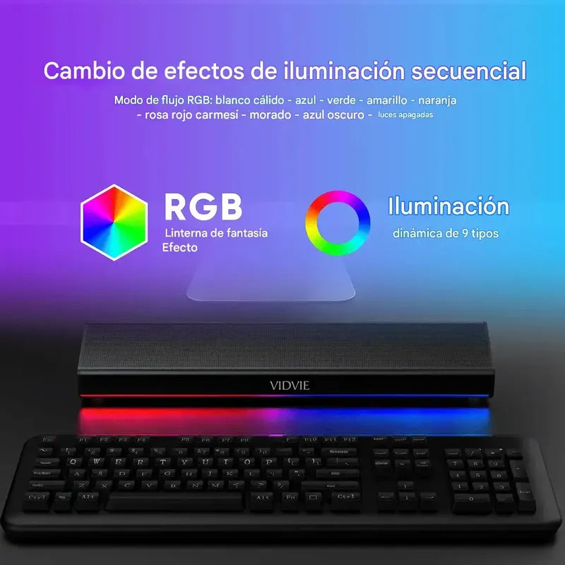 Barra De Sonido Inalambrica Rgb Bluetooth Parlante Pc Tv Negro