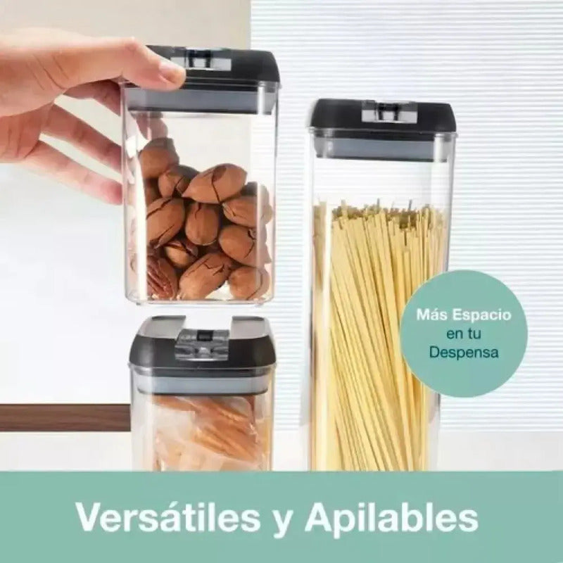 Set De 7 Contenedores Hermeticos De Plastico Cocina Despensa Negro