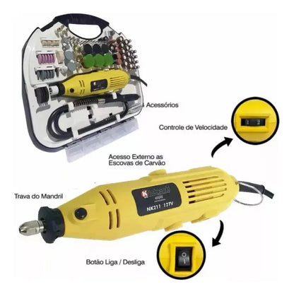 Minitorno Rotativo Inalámbrico Figoimport Ch2904-x Con 160 Accesorios Y Eje Flexible Para Bricolaje Y Precisión 60 Hz