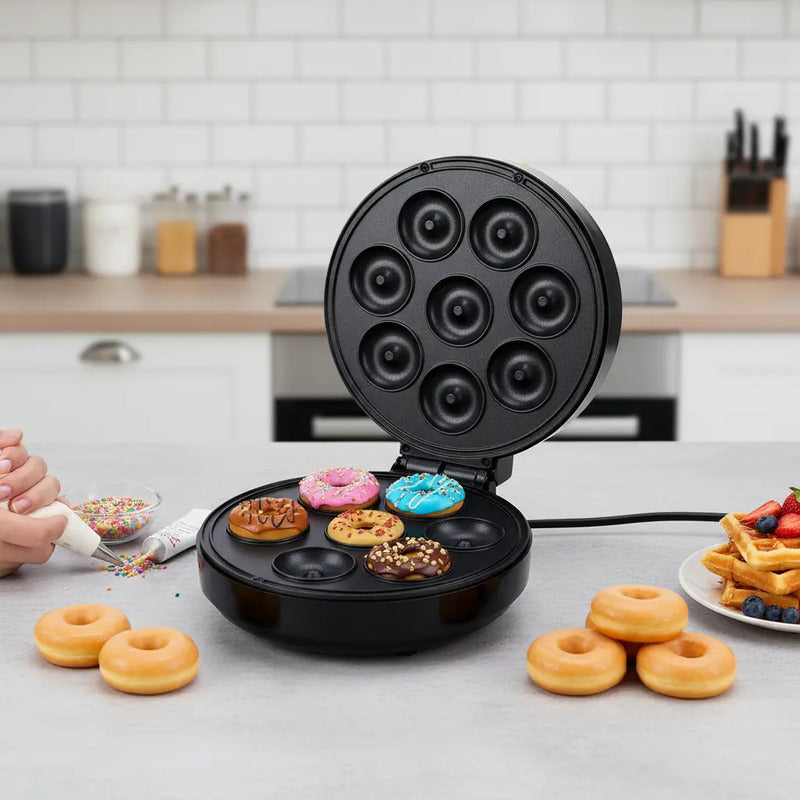 Máquina De Mini Donas Y Mini Waflera Figoimport, Eléctrica, Para 7 Postres, Antiadherente Negro