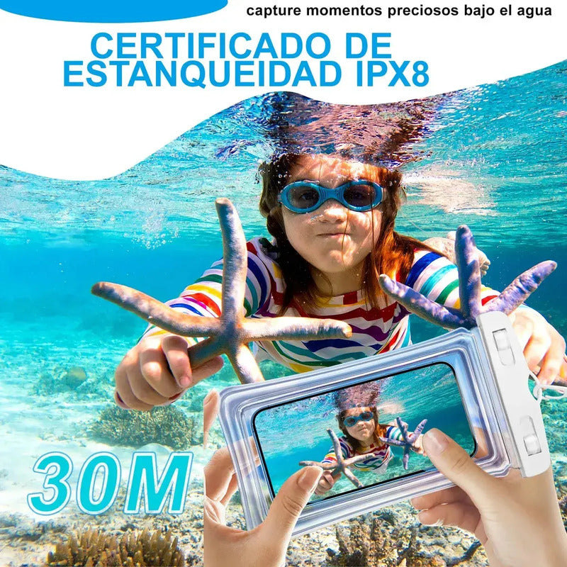 Funda Impermeable Sumergible Para Celular Universal Con Correa Y Cierre Magnético Variado Lisa