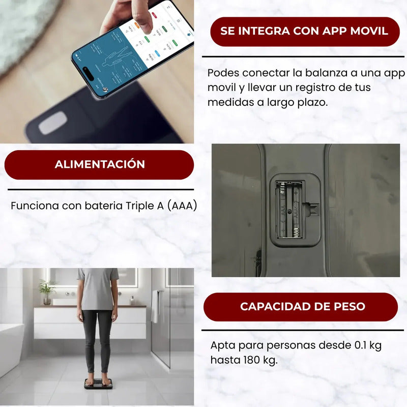 Balanza Pesa Digital Inteligente App Bluetooth Bascula Baño Negro