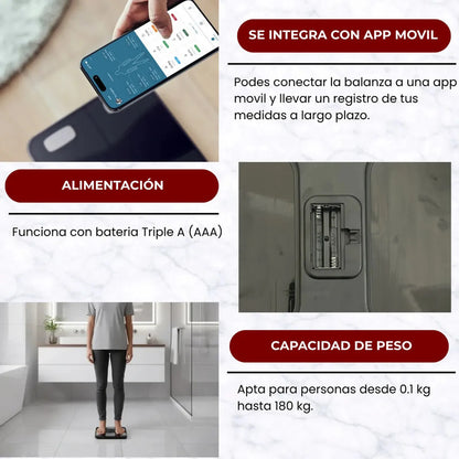Balanza Pesa Digital Inteligente App Bluetooth Bascula Baño Negro