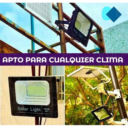 Foco Led Solar 100w Proyector Exterior Control Remoto Figo Negro Blanco Frío
