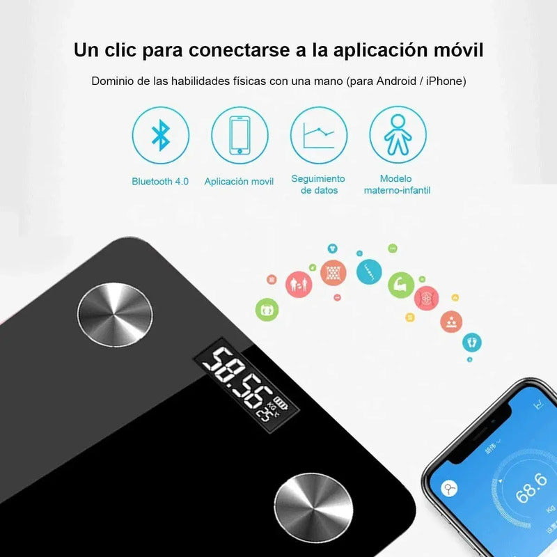 Pesa Balanza Digital Arca Bluetooth Baño Con App Negro Vidrio Hasta 180kg
