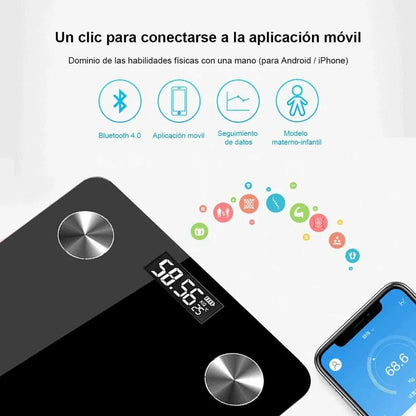 Pesa Balanza Digital Arca Bluetooth Baño Con App Negro Vidrio Hasta 180kg