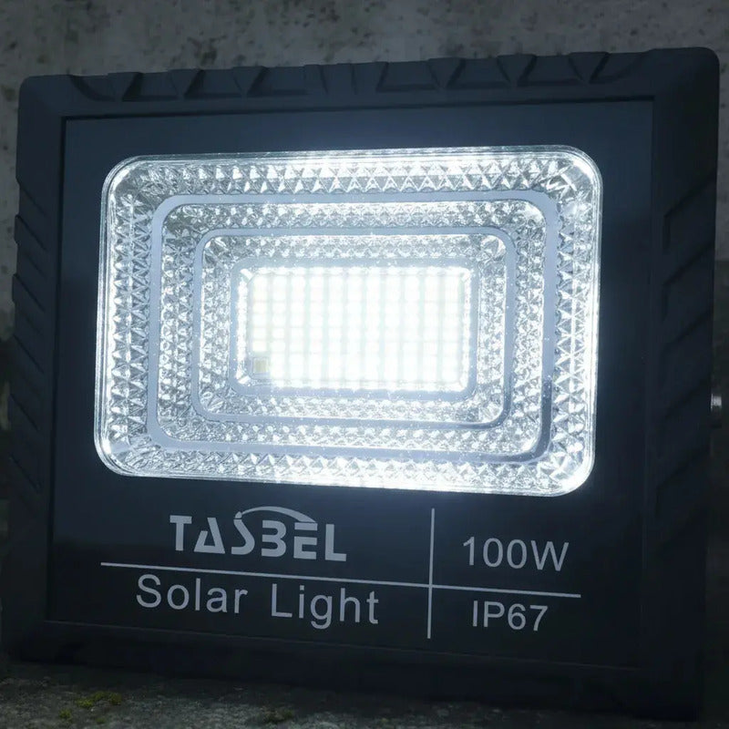 Foco Led Solar 100w Pro Reflector Exterior Impermeable Ip67 Con Control Remoto Carga Automatica Figoimport Negro Blanco Frío