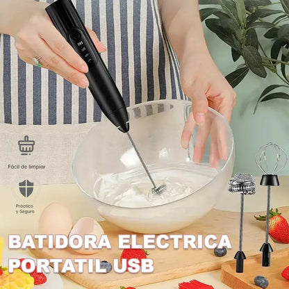 Pack X2 Mini Batidor Revolvedor De Café Y Espuma Leche Negro