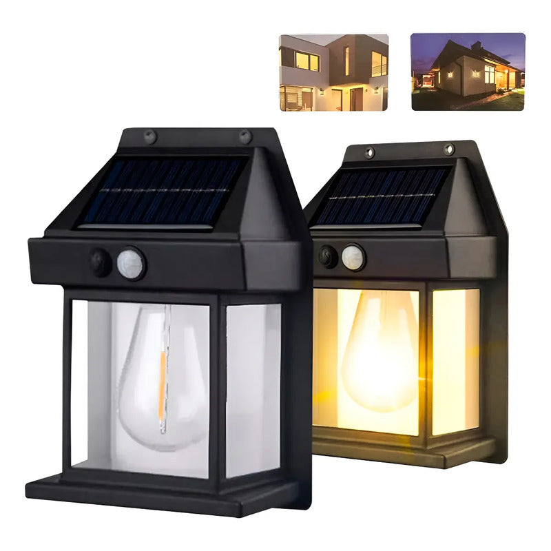 Lámpara De Pared Solar Para Exteriores, Led, Colonial, Vinta Estructura Negro